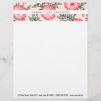 Pink Hibiscus Hawaiian Flower Pattern Letterhead by BlackStrawberry_Co at Zazzle
