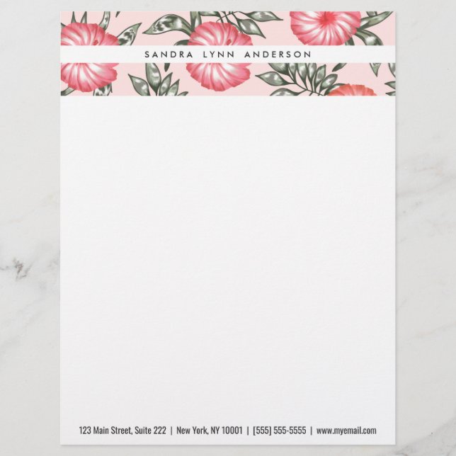 Pink Hibiscus Hawaiian Flower Pattern Letterhead (Front)