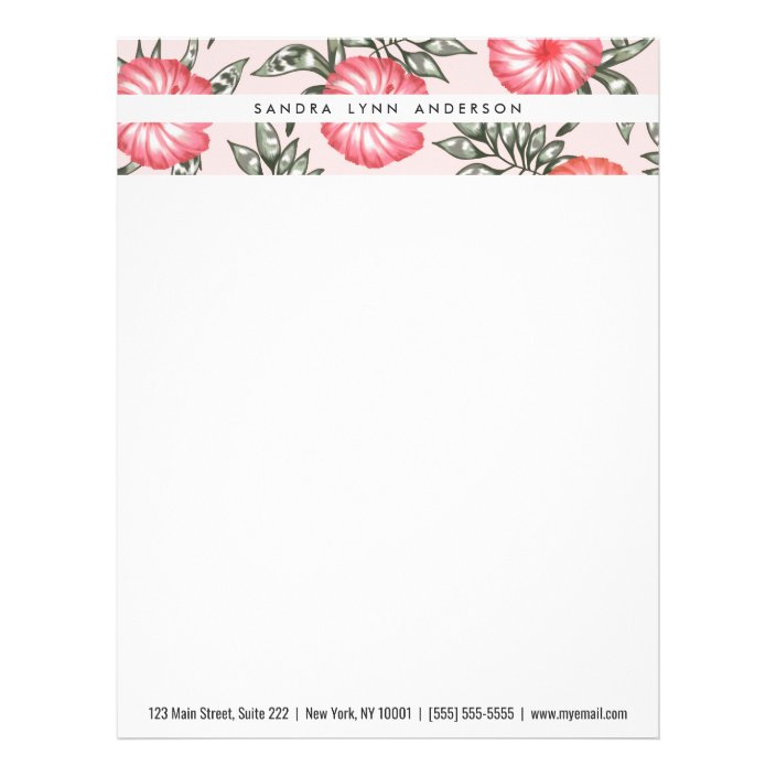 Pink Hibiscus Hawaiian Flower Pattern Letterhead Zazzle Com