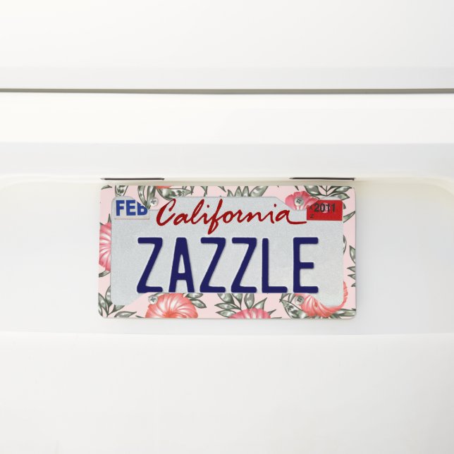 Pink Hibiscus Hawaiian Flower Pattern License Plate Frame (On Car)
