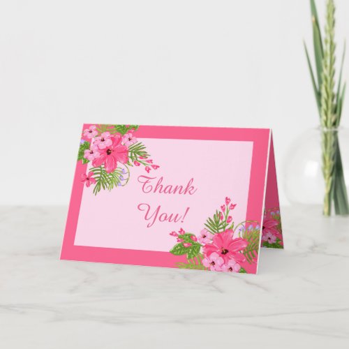 Pink Hibiscus Hawaiian Folded Thank You Card