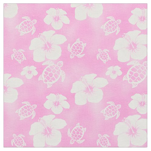 Pink Hibiscus Honu Hawaiian Fabric