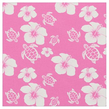 Pink Hibiscus Honu Hawaiian Fabric by BailOutIsland at Zazzle