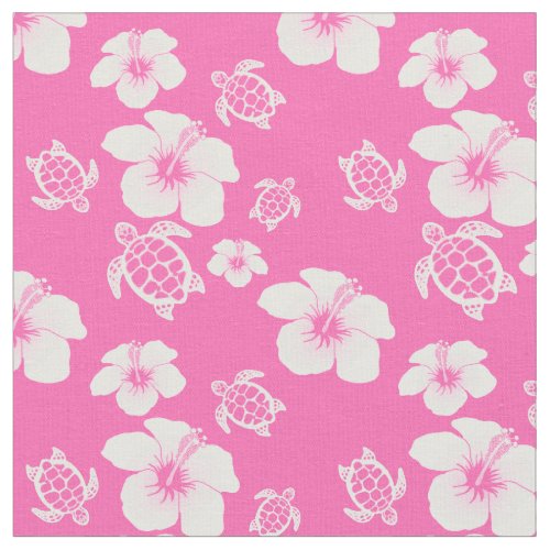 Pink Hibiscus Honu Hawaiian Fabric