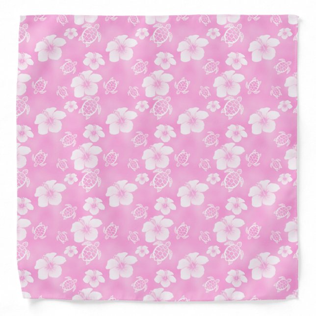Pink Hibiscus Honu Hawaiian Pattern Bandana (Front)