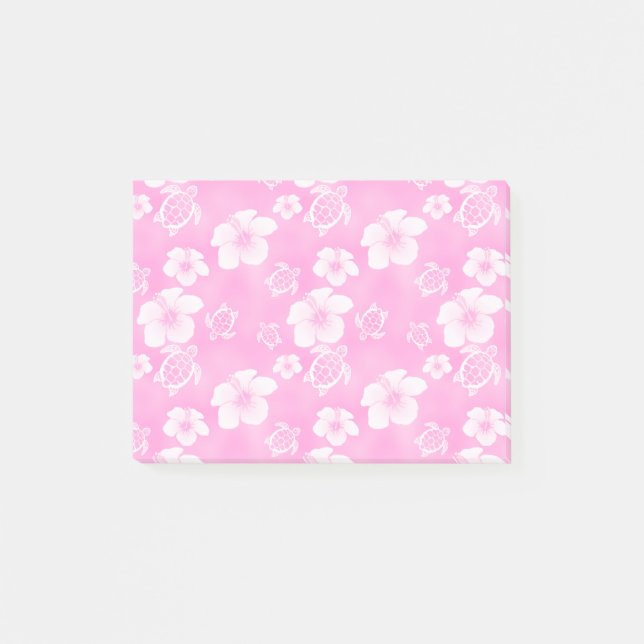 Pink Hibiscus Honu Hawaiian Pattern Post-it Notes (Front)