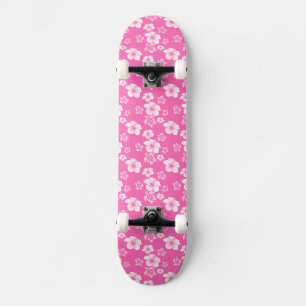 Pink Hibiscus Honu Hawaiian Pattern Skateboard Deck