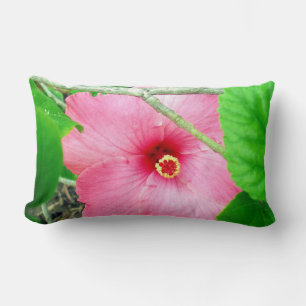 Pink Hibiscus Jungle, Lumbar Cushion. Pillow