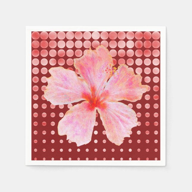 Pink Hibiscus on a Red Dotted Background Napkins (Front)