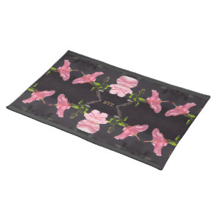 Pink Hibiscus on Black Cloth Placemat