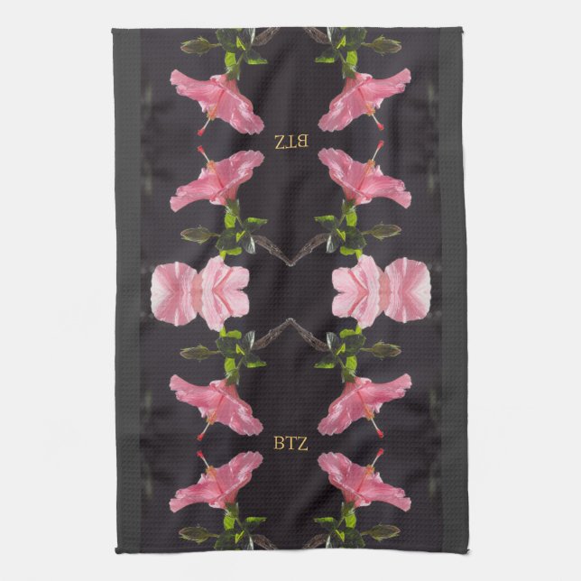 Pink Hibiscus on Black Towel (Vertical)