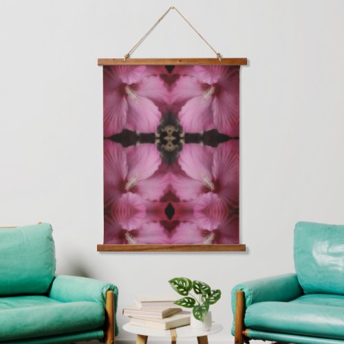 Pink Hibiscus Partial Color Abstract Hanging Tapestry