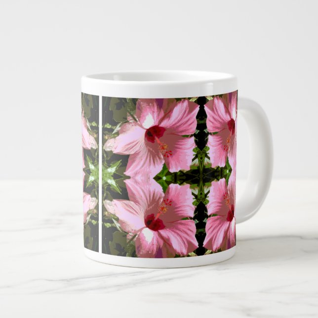 Pink Hibiscus Pattern Giant Coffee Mug (Front Right)