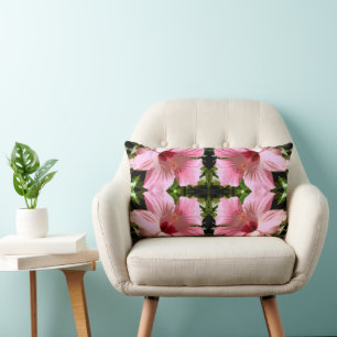 Pink Hibiscus Pattern Lumbar Pillow