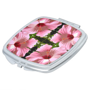 Pink Hibiscus Pattern Makeup Mirror