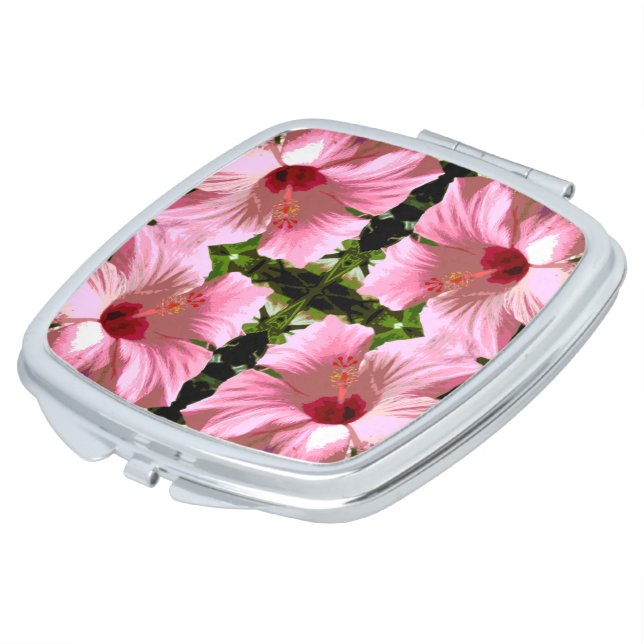 Pink Hibiscus Pattern Makeup Mirror (Turned)