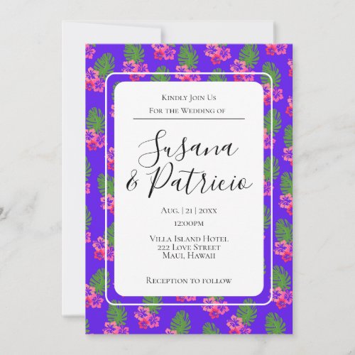 Pink Hibiscus Pattern Wedding  Invitation