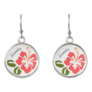 Pink Hibiscus Personalized Earrings