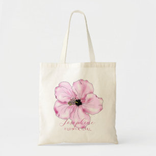Pink Hibiscus Personalized Flower Girl Tote Bag