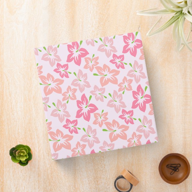Pink Hibiscus, Pink Flowers, Pattern Of Flowers 3 Ring Binder (In Situ)