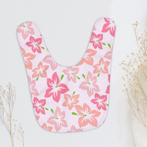 Pink Hibiscus Pink Flowers Pattern Of Flowers Baby Bib