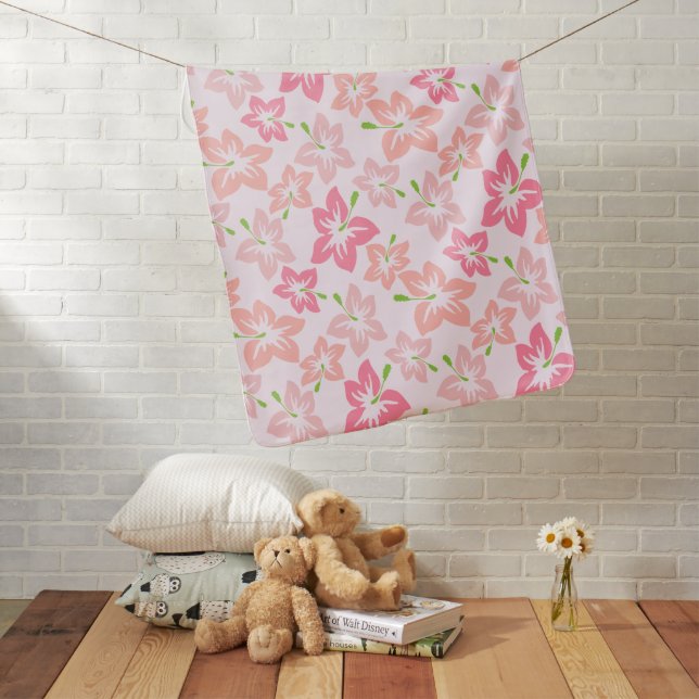 Pink Hibiscus, Pink Flowers, Pattern Of Flowers Baby Blanket (In Situ)