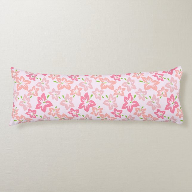 Pink Hibiscus, Pink Flowers, Pattern Of Flowers Body Pillow (Front)