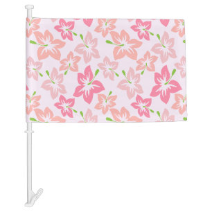 Pink Hibiscus, Pink Flowers, Pattern Of Flowers Car Flag