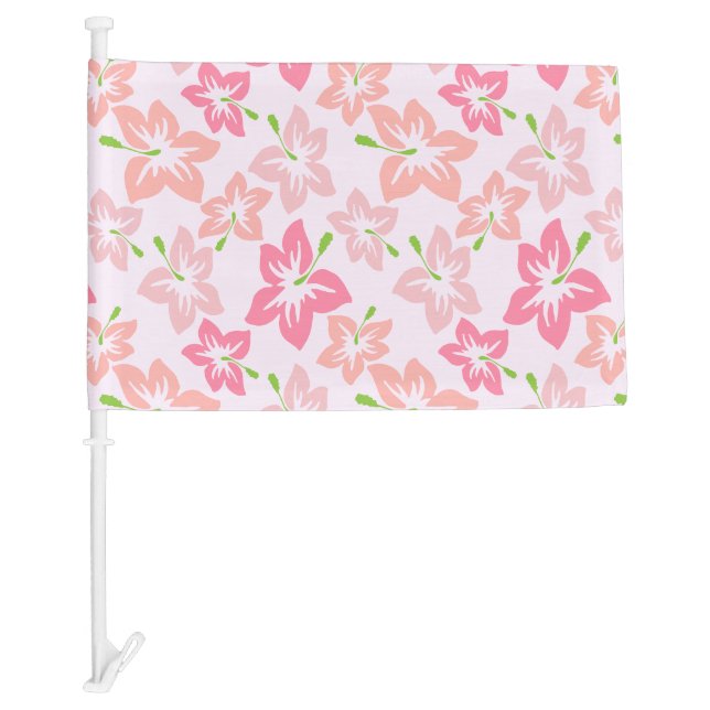 Pink Hibiscus, Pink Flowers, Pattern Of Flowers Car Flag (Front)