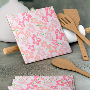 Pink Hibiscus, Pink Flowers, Pattern Of Flowers Ceramic Tile