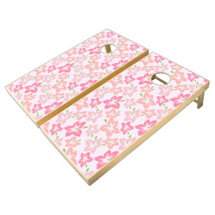 Pink Hibiscus, Pink Flowers, Pattern Of Flowers Cornhole Set