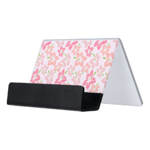 Pink Hibiscus, Pink Flowers, Pattern Of Flowers Desk Business Card Holder