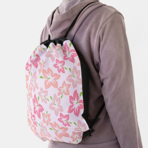 Pink Hibiscus Pink Flowers Pattern Of Flowers Drawstring Bag