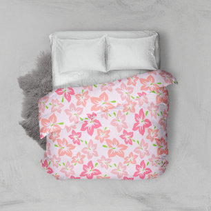 Pink Hibiscus, Pink Flowers, Pattern Of Flowers Duvet Cover