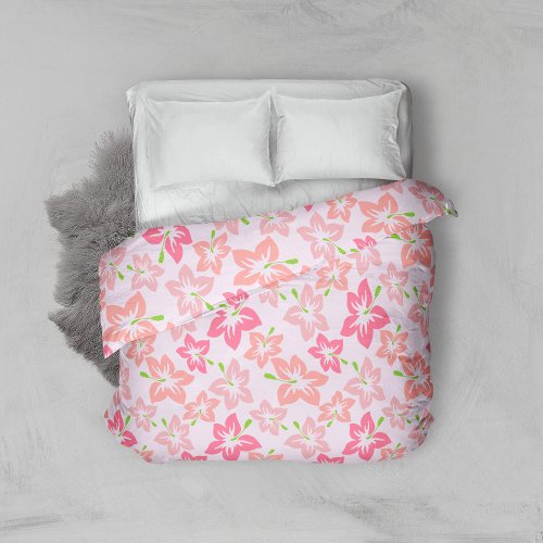 Pink Hibiscus Pink Flowers Pattern Of Flowers Duvet Cover