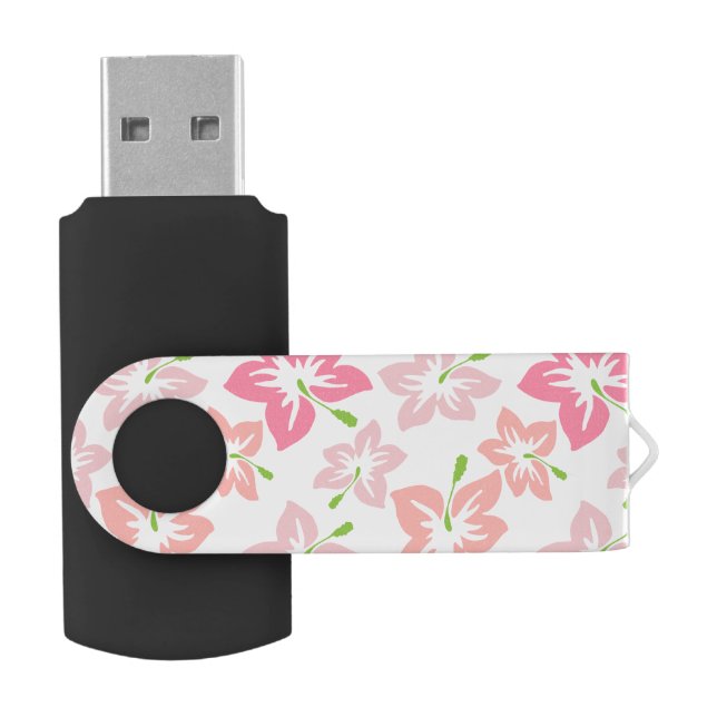 Pink Hibiscus, Pink Flowers, Pattern Of Flowers Flash Drive (Opened)