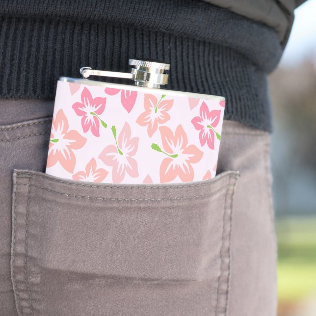 Pink Hibiscus, Pink Flowers, Pattern Of Flowers Flask (In Situ)