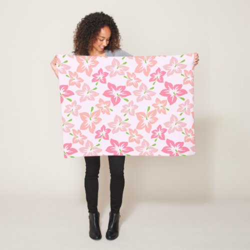 Pink Hibiscus Pink Flowers Pattern Of Flowers Fleece Blanket