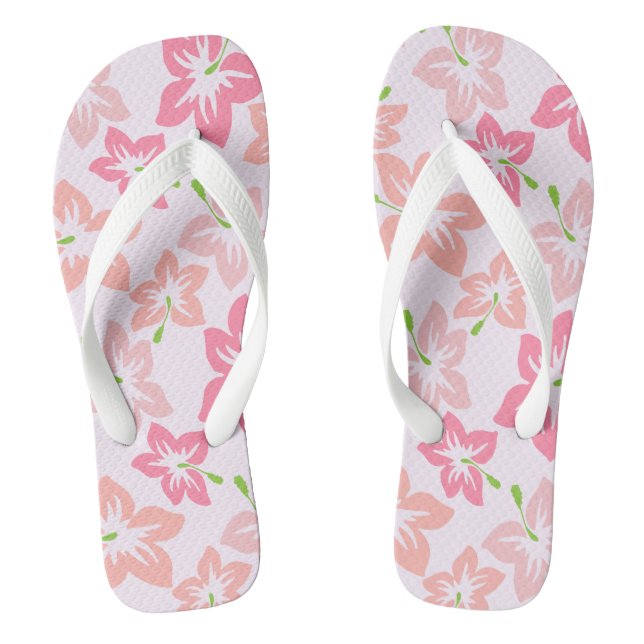 Pink Hibiscus, Pink Flowers, Pattern Of Flowers Flip Flops (Footbed)