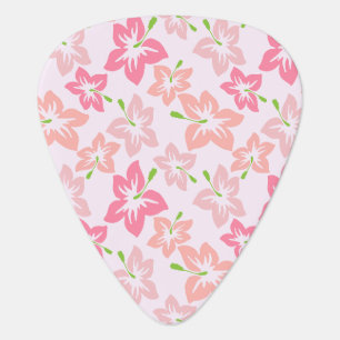 Pink Hibiscus, Pink Flowers, Pattern Of Flowers Guitar Pick