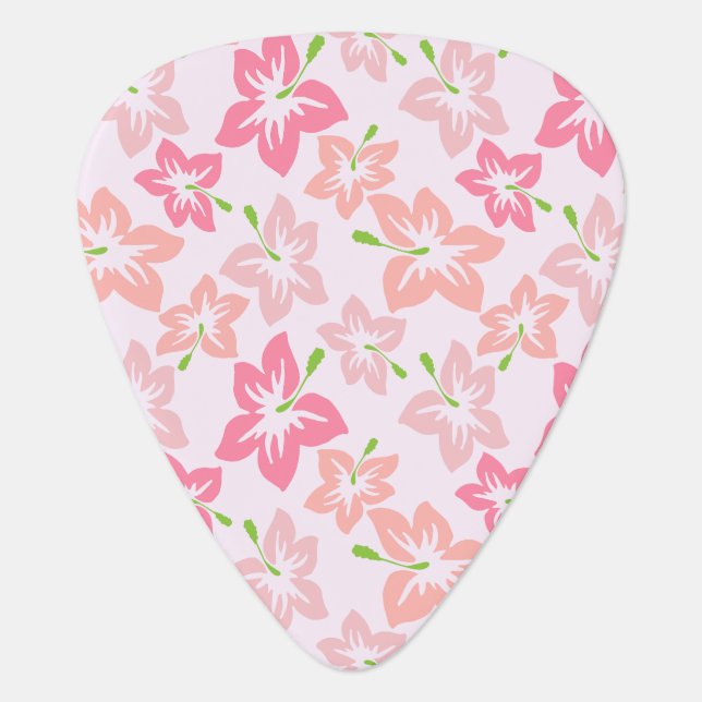 Pink Hibiscus, Pink Flowers, Pattern Of Flowers Guitar Pick (Front)