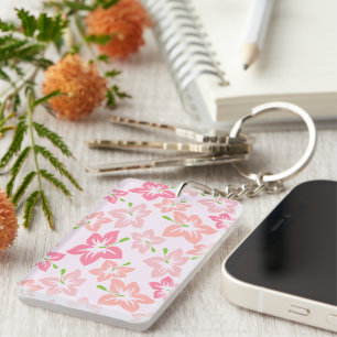Pink Hibiscus, Pink Flowers, Pattern Of Flowers Keychain