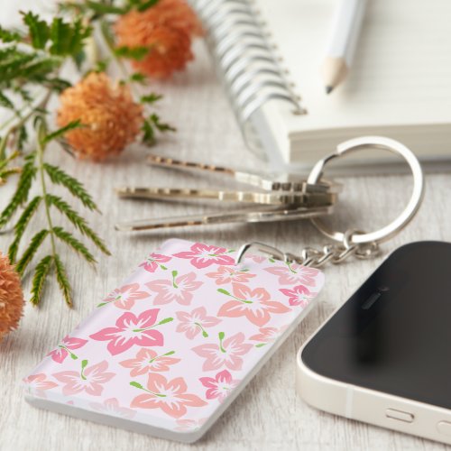 Pink Hibiscus Pink Flowers Pattern Of Flowers Keychain
