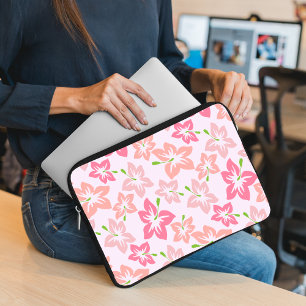Pink Hibiscus, Pink Flowers, Pattern Of Flowers Laptop Sleeve