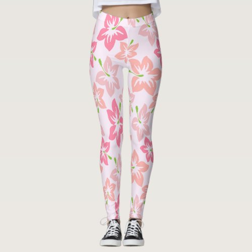 Pink Hibiscus Pink Flowers Pattern Of Flowers Leggings