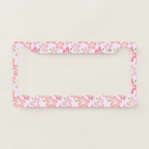 Pink Hibiscus, Pink Flowers, Pattern Of Flowers License Plate Frame