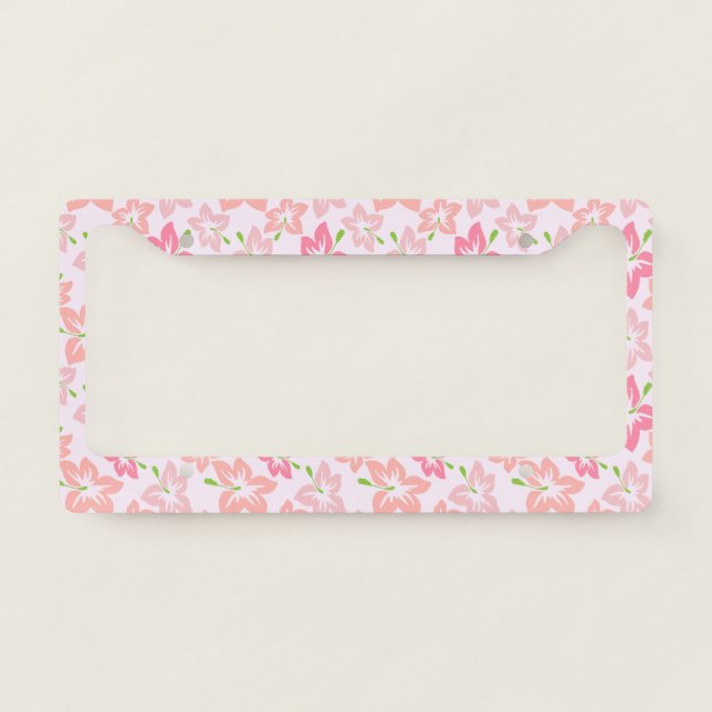 Pink Hibiscus, Pink Flowers, Pattern Of Flowers License Plate Frame (Front)