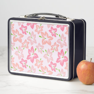 Pink Hibiscus, Pink Flowers, Pattern Of Flowers Metal Lunch Box
