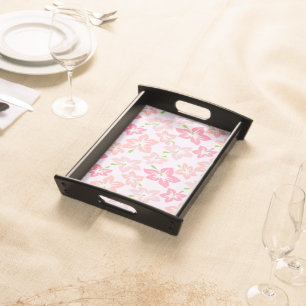 Pink Hibiscus, Pink Flowers, Pattern Of Flowers Serving Tray