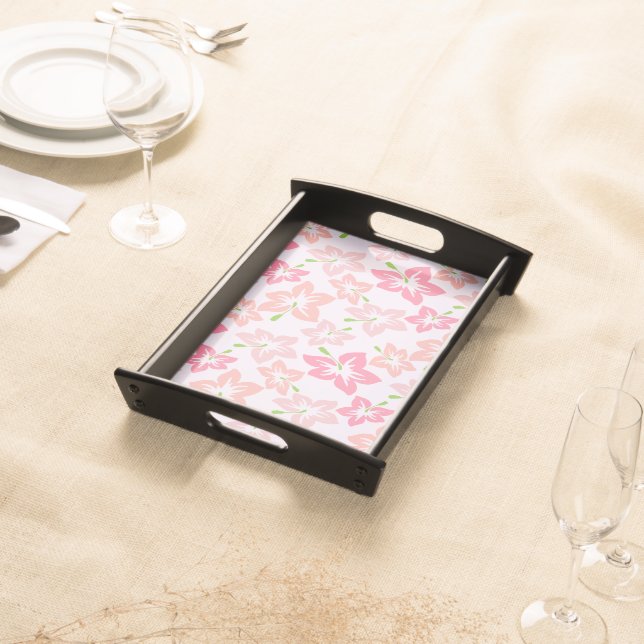Pink Hibiscus, Pink Flowers, Pattern Of Flowers Serving Tray (Front)